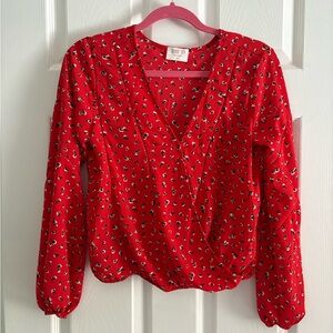 🩵 Sienna Sky Red Floral Long Sleeve Blouse – Size Small (NWT) Bundle 3 for $20